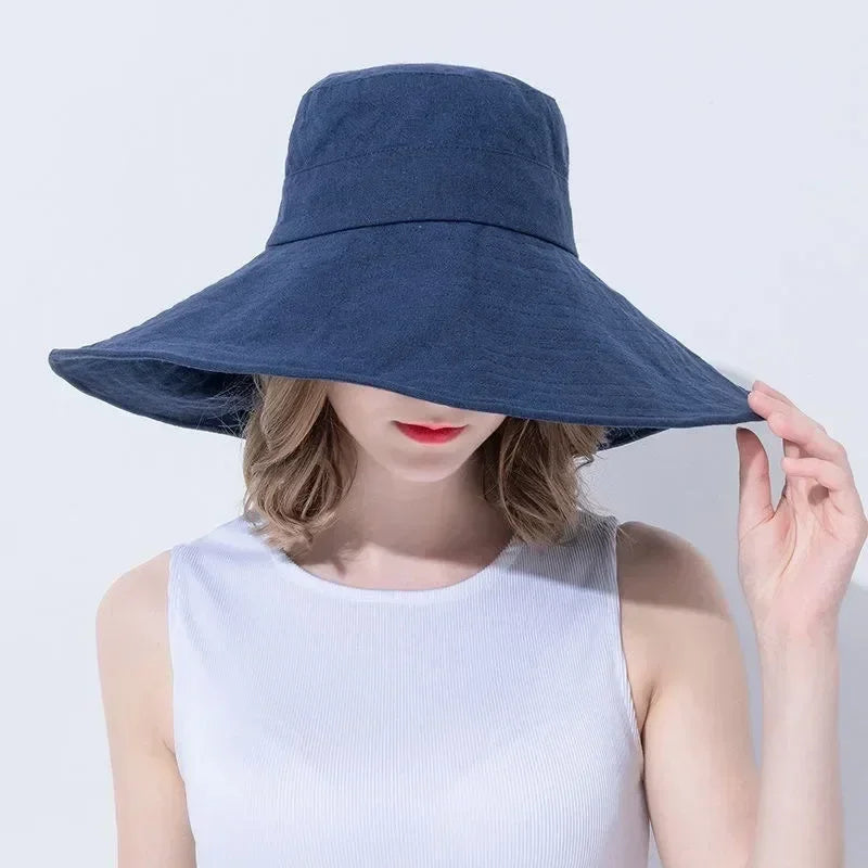 Japanese Sunshade Female Spring and Summer Sunscreen Free To Fold Big Brim Sun Hat Fisherman Hat Cover Face Oversized Hair