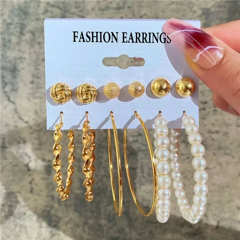 LETAPI Vintage Gold Color Circle Earrings for Women Girls Geometric Twist Dangle Earring Set New Fashion Jewelry Party Gifts
