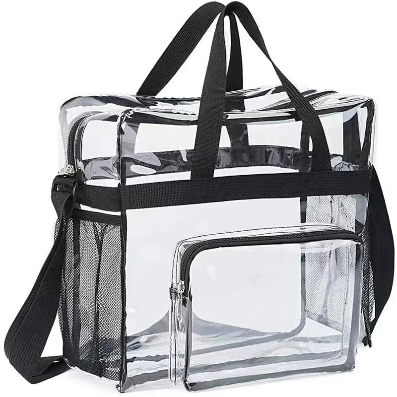 Portable PVC Clear Large Capacity Handbag | Women's Fashion Waterproof Casual Simple Crossbody Shoulder Bags & Purse (Stadium Approved)