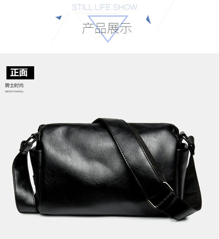 Soft Leather Men's Crossbody Bag | Shoulder Messenger Bag & Casual Simple Design Solid Sling Shoulder Bag Pack