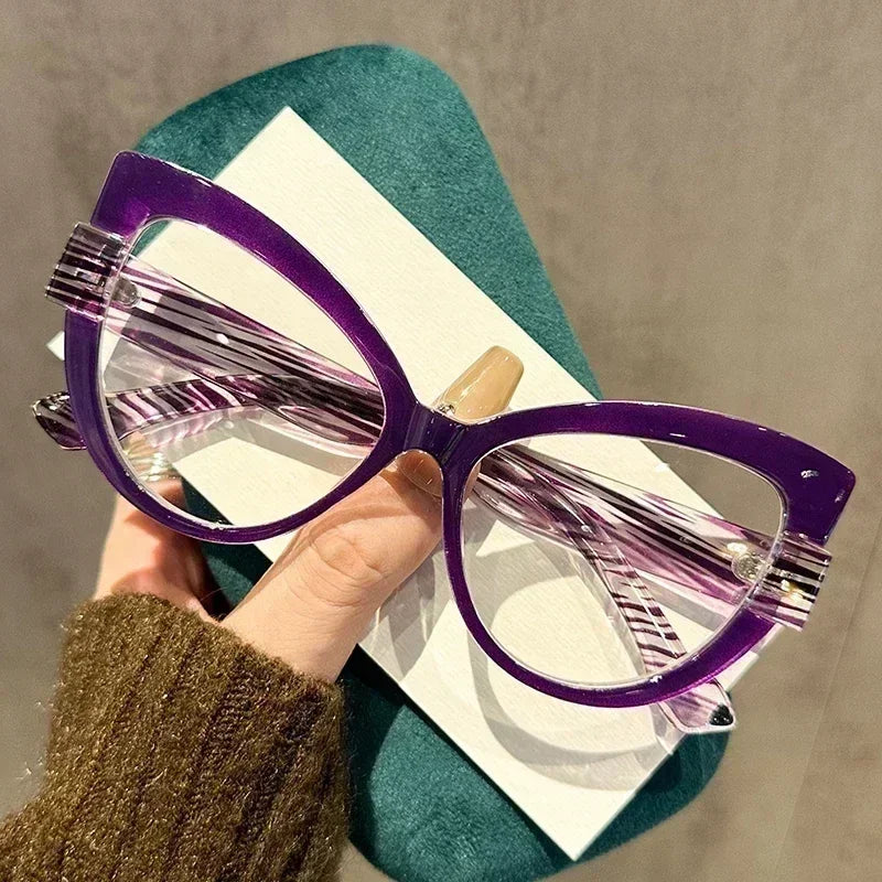 Women Large Cat Eye Reading Glasses Trendy Fashionable Oversized Far Sight Eyeglasses Men Female Anti-blue Plus Diopter Glasses