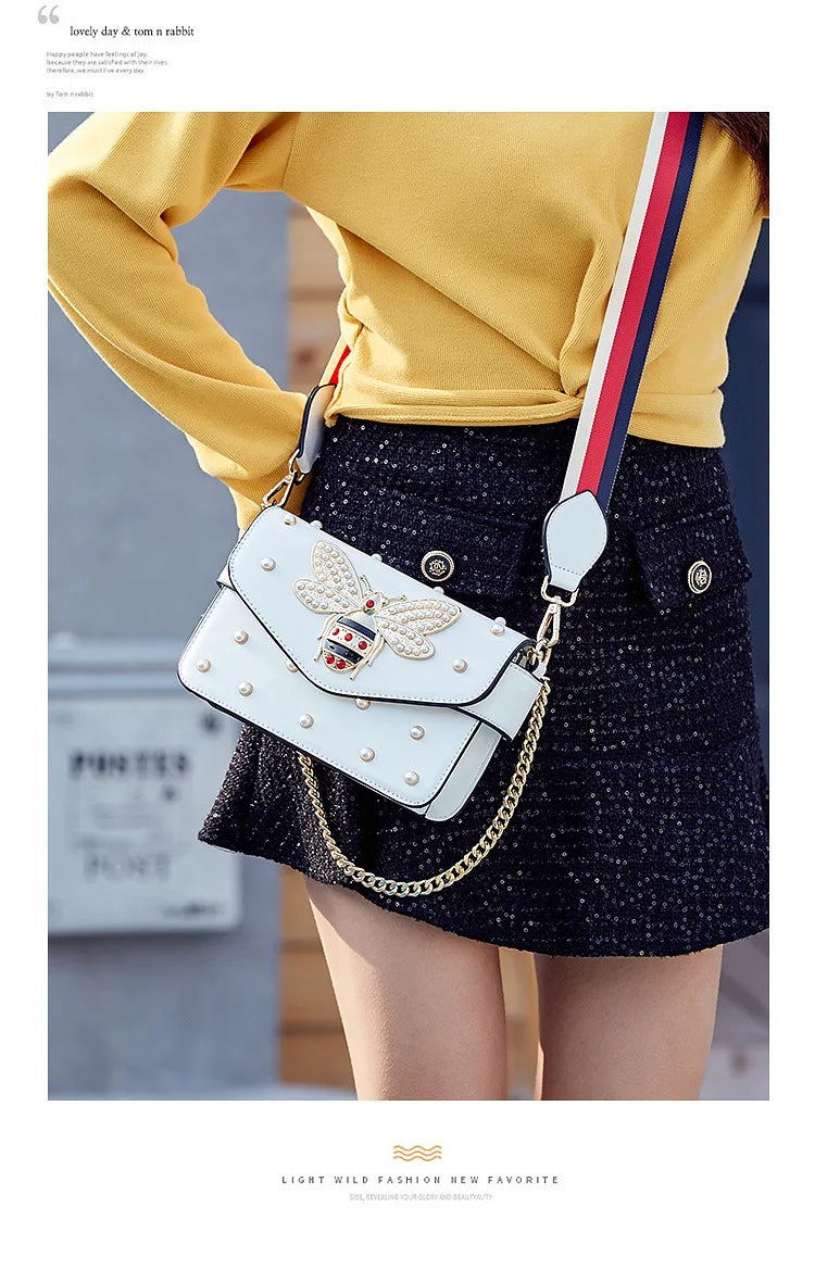 New Fashion Women's Bag Trend | Brand Pearl Bee Shoulder Bag & High Quality Temperament Ladies Crossbody Bag (Designer Luxury Handbag)
