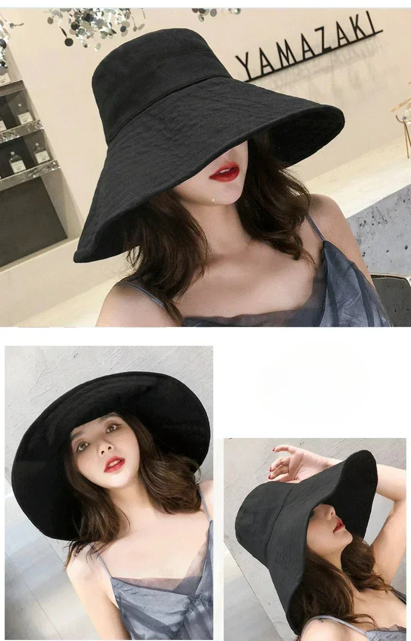 Japanese Sunshade Female Spring and Summer Sunscreen Free To Fold Big Brim Sun Hat Fisherman Hat Cover Face Oversized Hair