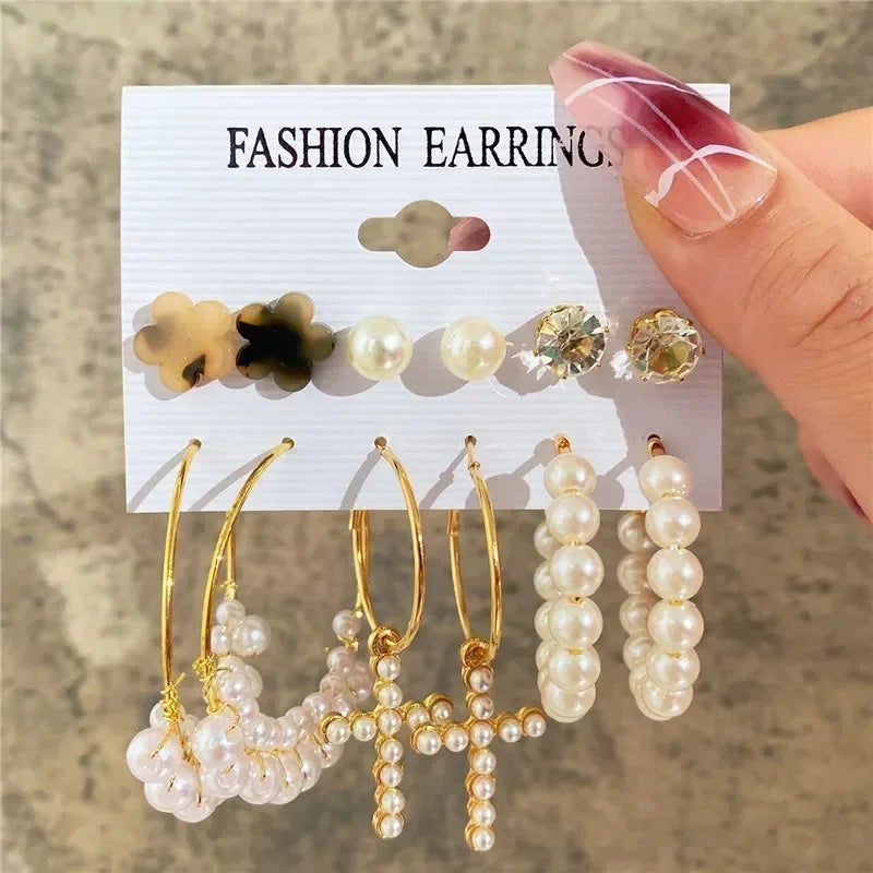 LETAPI Vintage Gold Color Circle Earrings for Women Girls Geometric Twist Dangle Earring Set New Fashion Jewelry Party Gifts