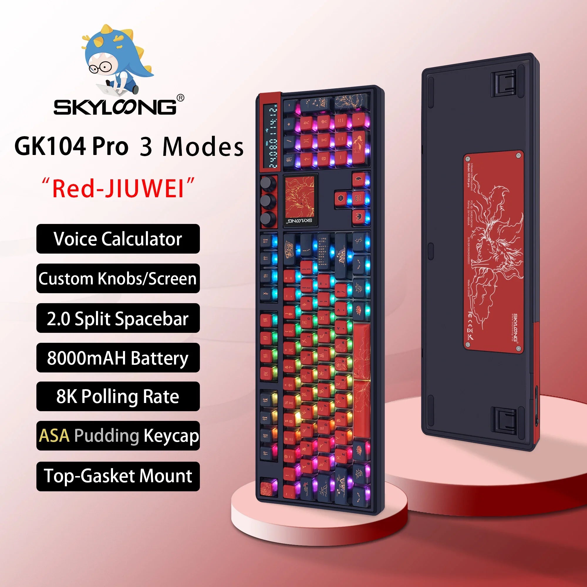 Wireless Mechanical Keyboard with 3.0 Screen 3 Knobs Hot-Swappable Silent Switch PBT keycaps