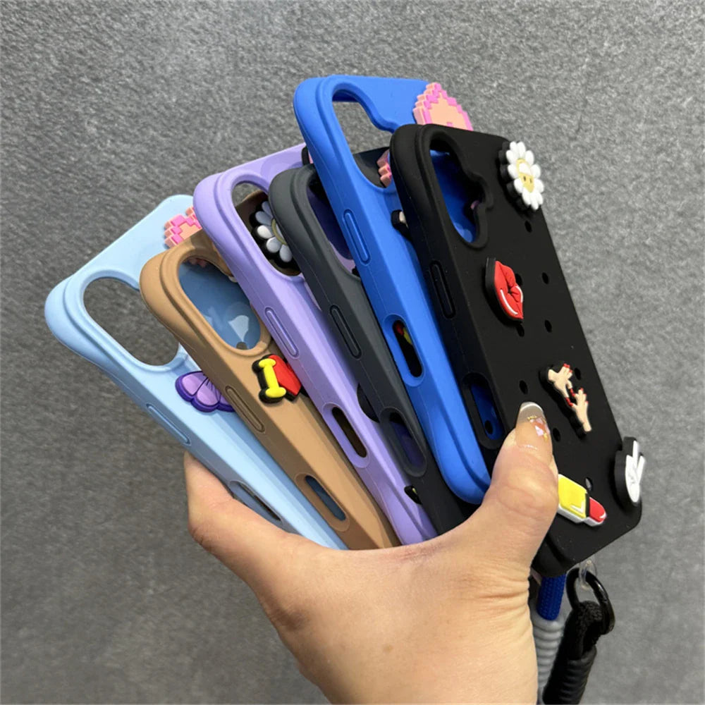 Diy Charms Holes Liquid Silicone Soft Case for iPhone