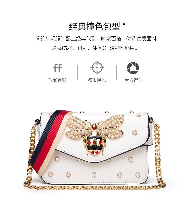 New Fashion Women's Bag Trend | Brand Pearl Bee Shoulder Bag & High Quality Temperament Ladies Crossbody Bag (Designer Luxury Handbag)