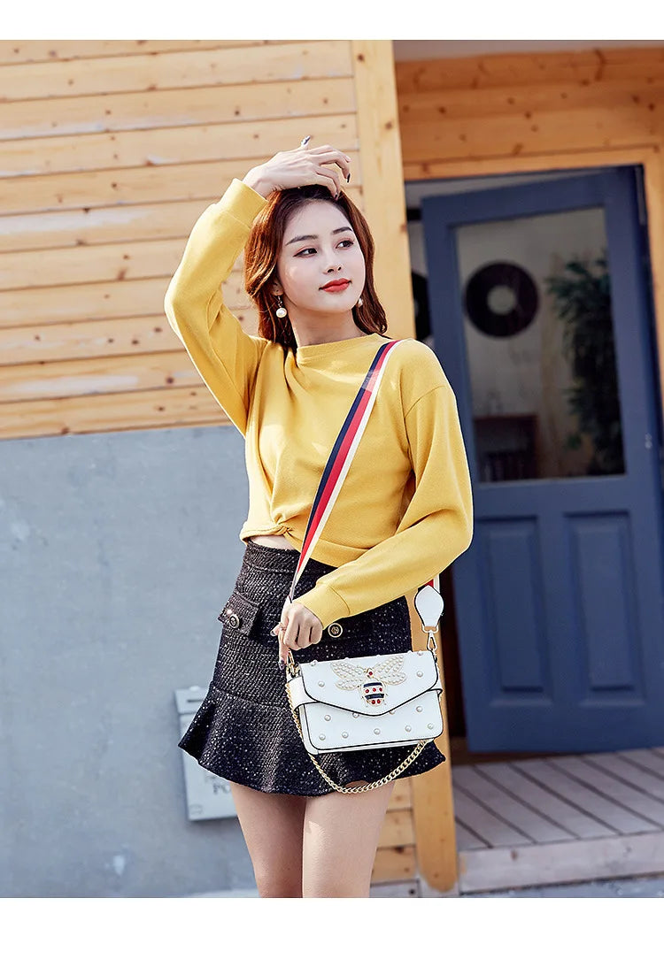 New Fashion Women's Bag Trend | Brand Pearl Bee Shoulder Bag & High Quality Temperament Ladies Crossbody Bag (Designer Luxury Handbag)