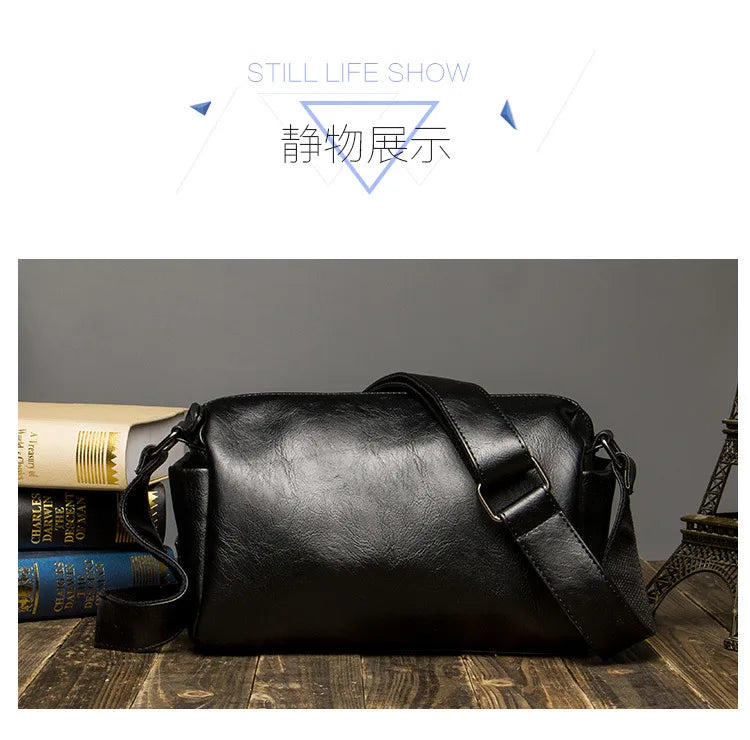 Soft Leather Men's Crossbody Bag | Shoulder Messenger Bag & Casual Simple Design Solid Sling Shoulder Bag Pack