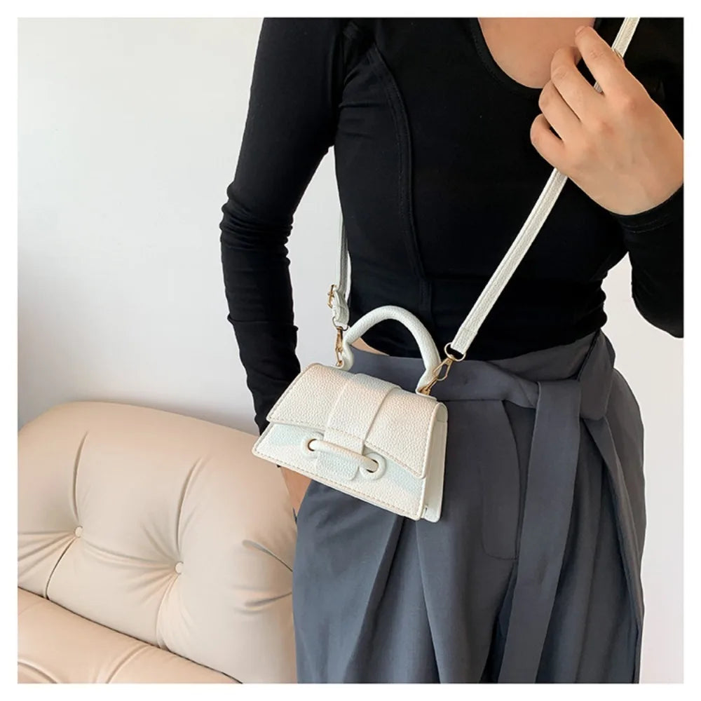 High Quality Fashion PU Leather Bag | Solid Color Shoulder Crossbody Bag & Cute Buckle Square Bag (Hand Carry Small Messenger Bag)