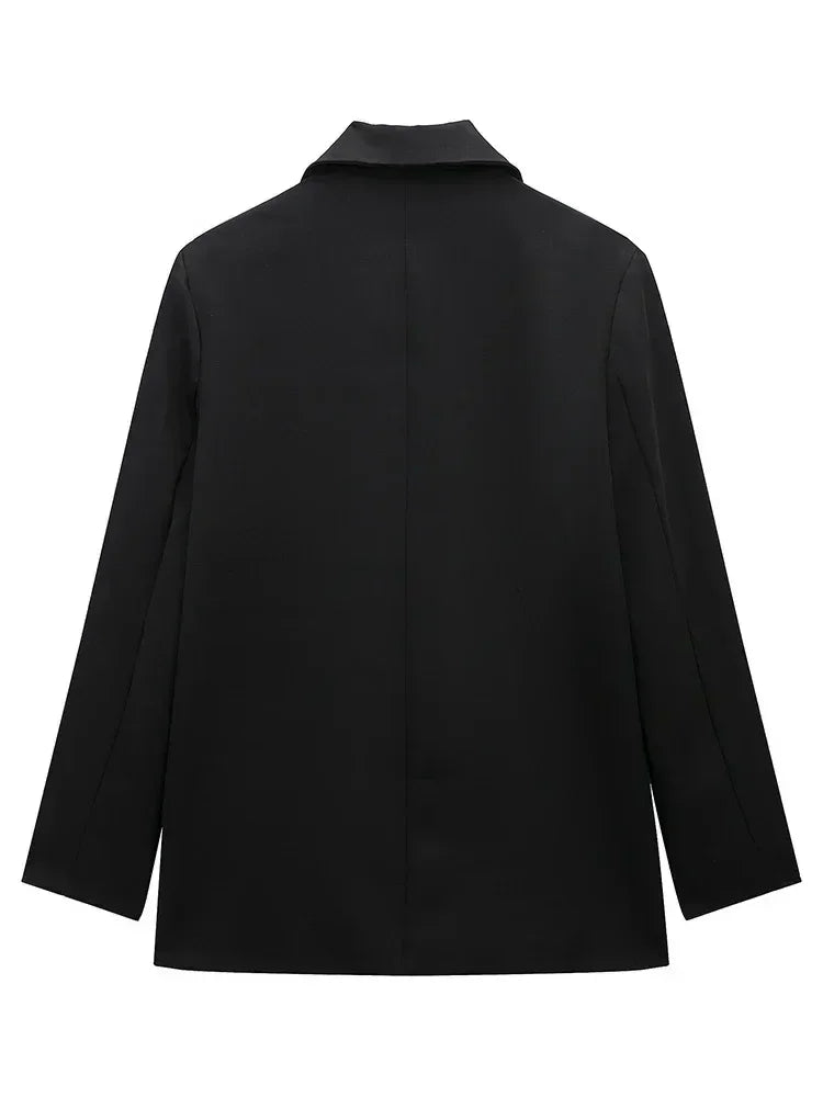 Willshela Women Fashion With Pockets Solid Double Breasted Blazer Vintage Long Sleeves Notched Neck Female Office Lady Outfits