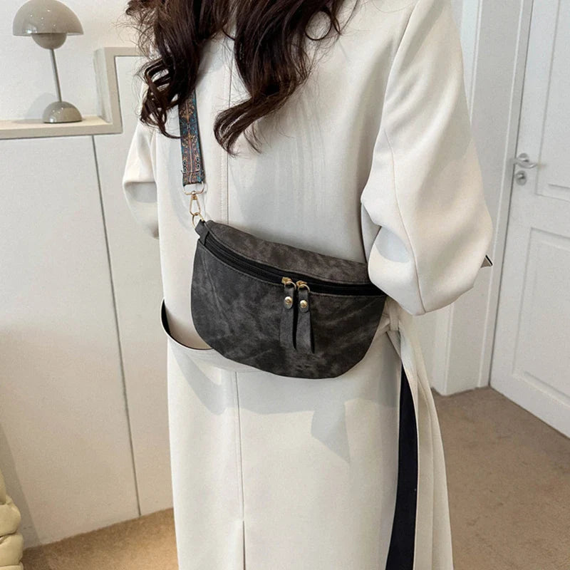 Stylish Hobo Solid Color Satchel | Luxury Designer Chest Bag & Women's PU Leather Waist Bags (Wide Strap Fashion Fanny Shoulder Pack)