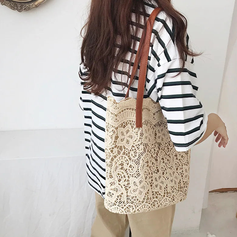 Bucket Shoulder Bag for Women | Lace Summer Korean Lace Elegant Women Tote & Shopping Female Bags (Lady Handbag & Female Beach Bag)
