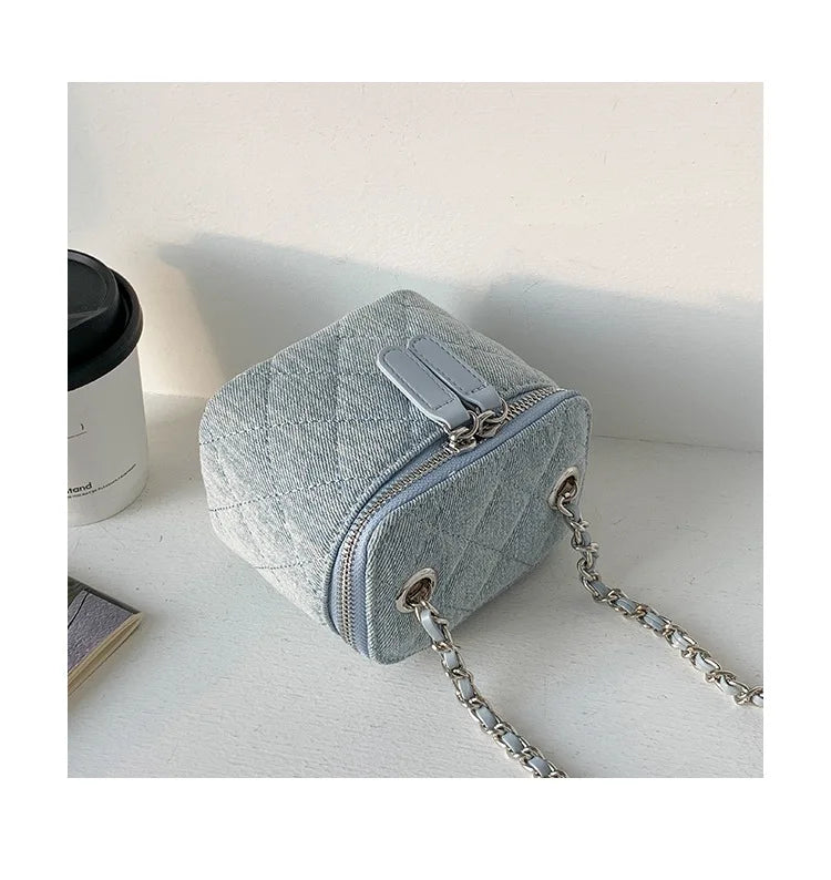 Mini Denim Crossbody Bags for Women | Lingge Chains Shoulder Bag & Fashion Brands Box Bag (Lipstick Coins Purses & Handbags)