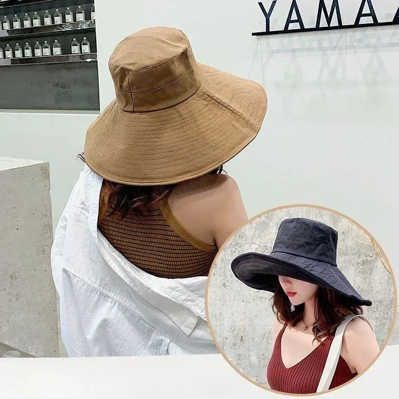 Japanese Sunshade Female Spring and Summer Sunscreen Free To Fold Big Brim Sun Hat Fisherman Hat Cover Face Oversized Hair