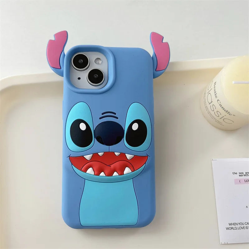 Fashion 3D Kawaii Cute Cartoon Stitch Soft Silicone Phone Case For iPhone