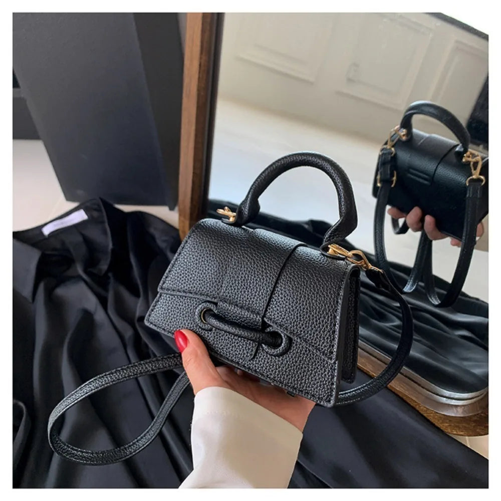 High Quality Fashion PU Leather Bag | Solid Color Shoulder Crossbody Bag & Cute Buckle Square Bag (Hand Carry Small Messenger Bag)