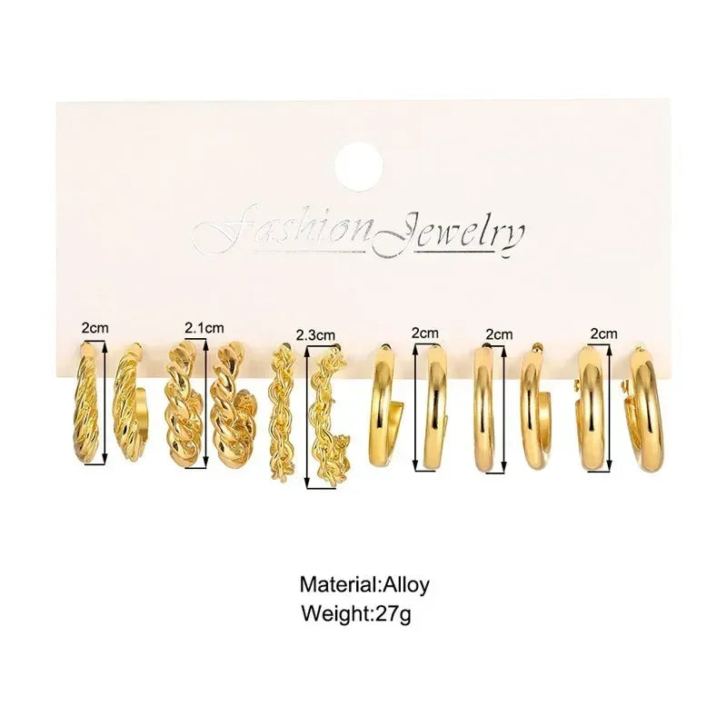 LETAPI Vintage Gold Color Circle Earrings for Women Girls Geometric Twist Dangle Earring Set New Fashion Jewelry Party Gifts