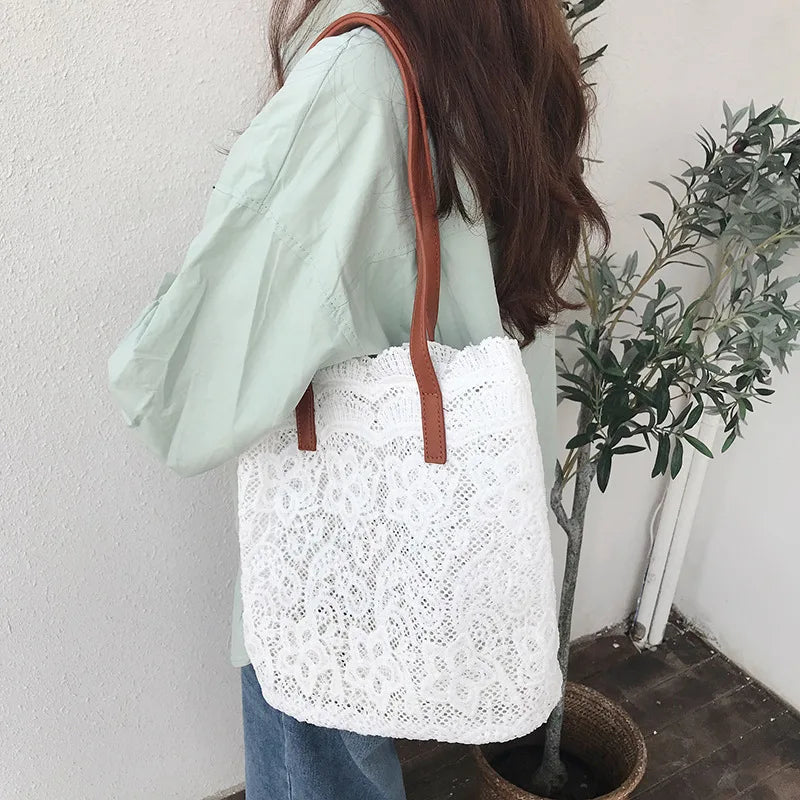 Bucket Shoulder Bag for Women | Lace Summer Korean Lace Elegant Women Tote & Shopping Female Bags (Lady Handbag & Female Beach Bag)