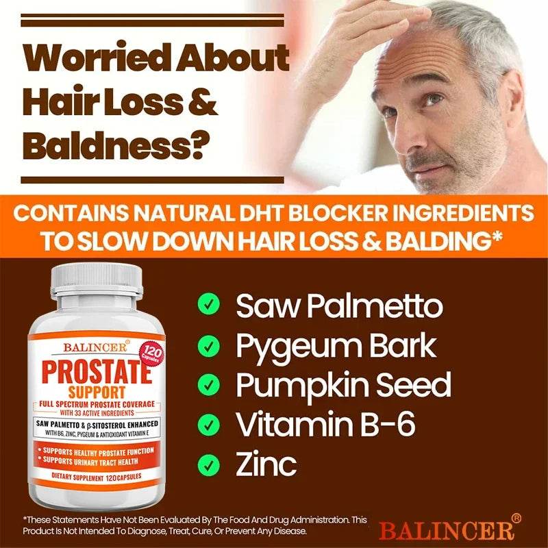Saw Palmetto Prostate Support Supplement for Urinary Tract Health Hair Growth - Natural Health Food Vitamins & Supplements