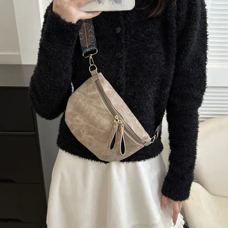 Stylish Hobo Solid Color Satchel | Luxury Designer Chest Bag & Women's PU Leather Waist Bags (Wide Strap Fashion Fanny Shoulder Pack)