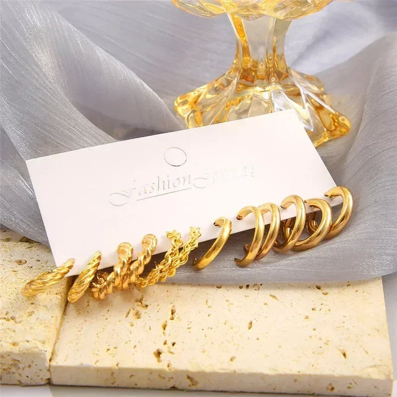 LETAPI Vintage Gold Color Circle Earrings for Women Girls Geometric Twist Dangle Earring Set New Fashion Jewelry Party Gifts