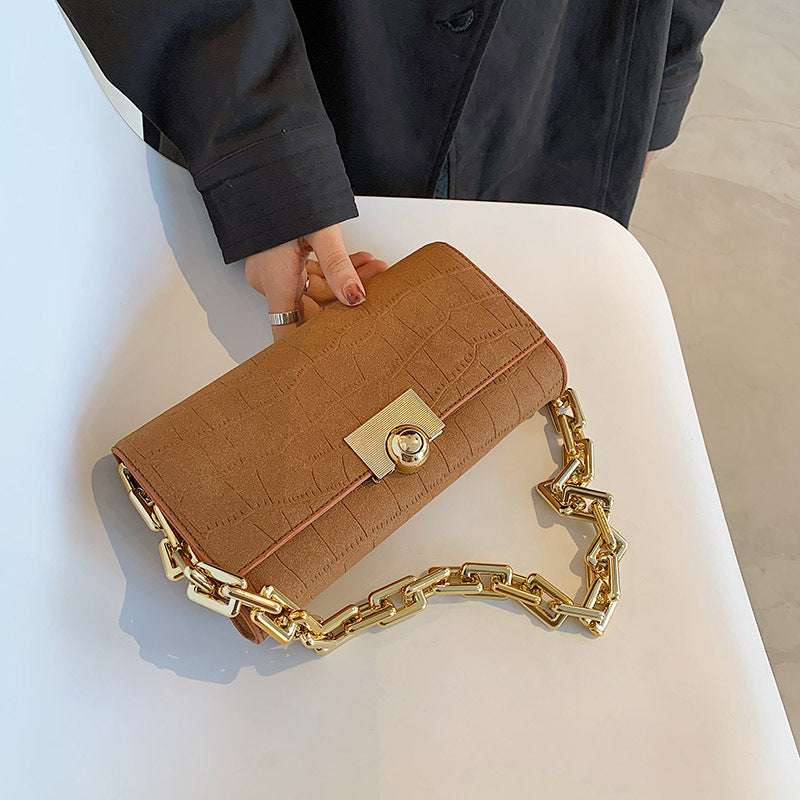 The Chain Reaction - Retro Underarm Bag with Gold-Tone Chain Strap