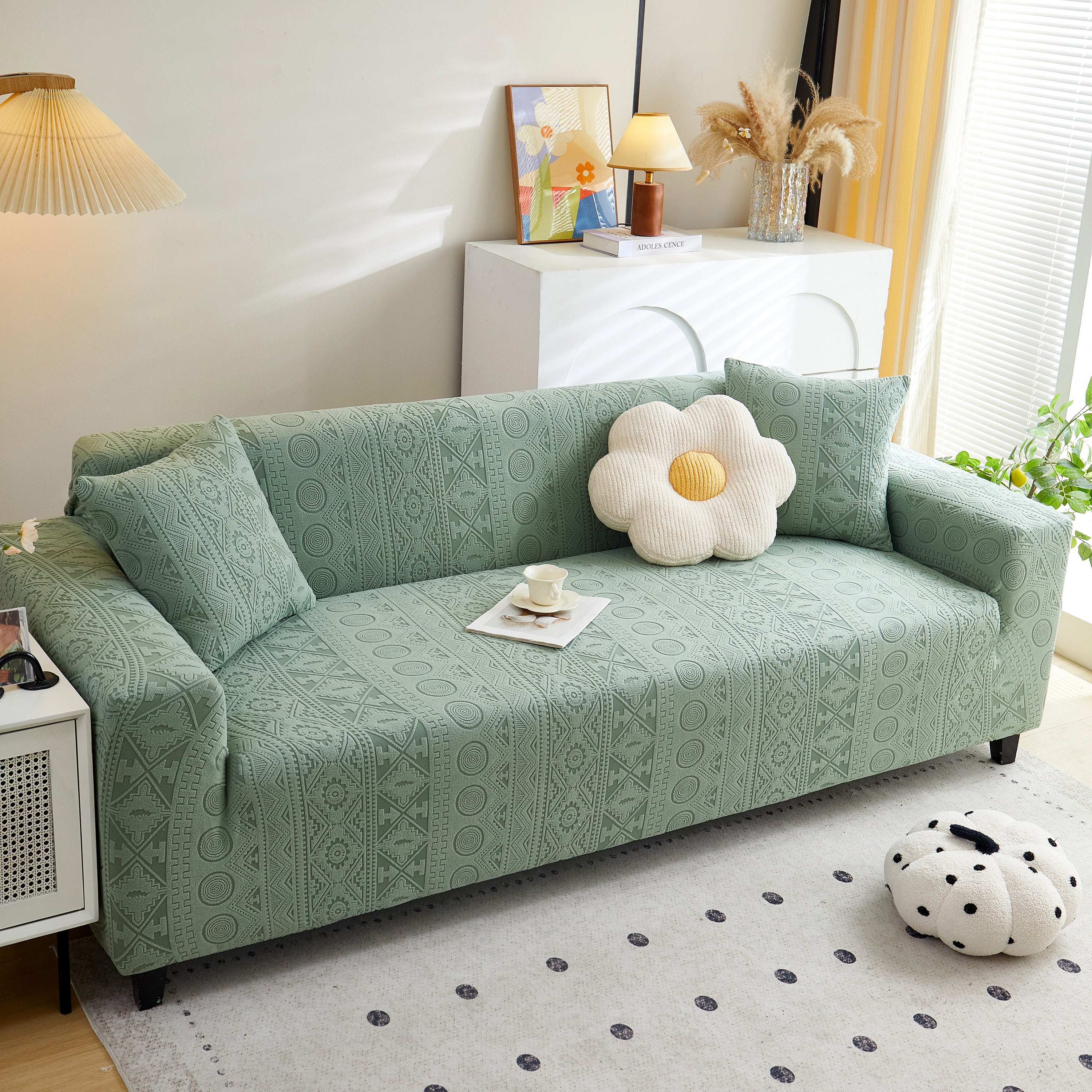 Embossed Geometric Elastic Sofa Cover Boho Stylish Decorative Furniture Covers