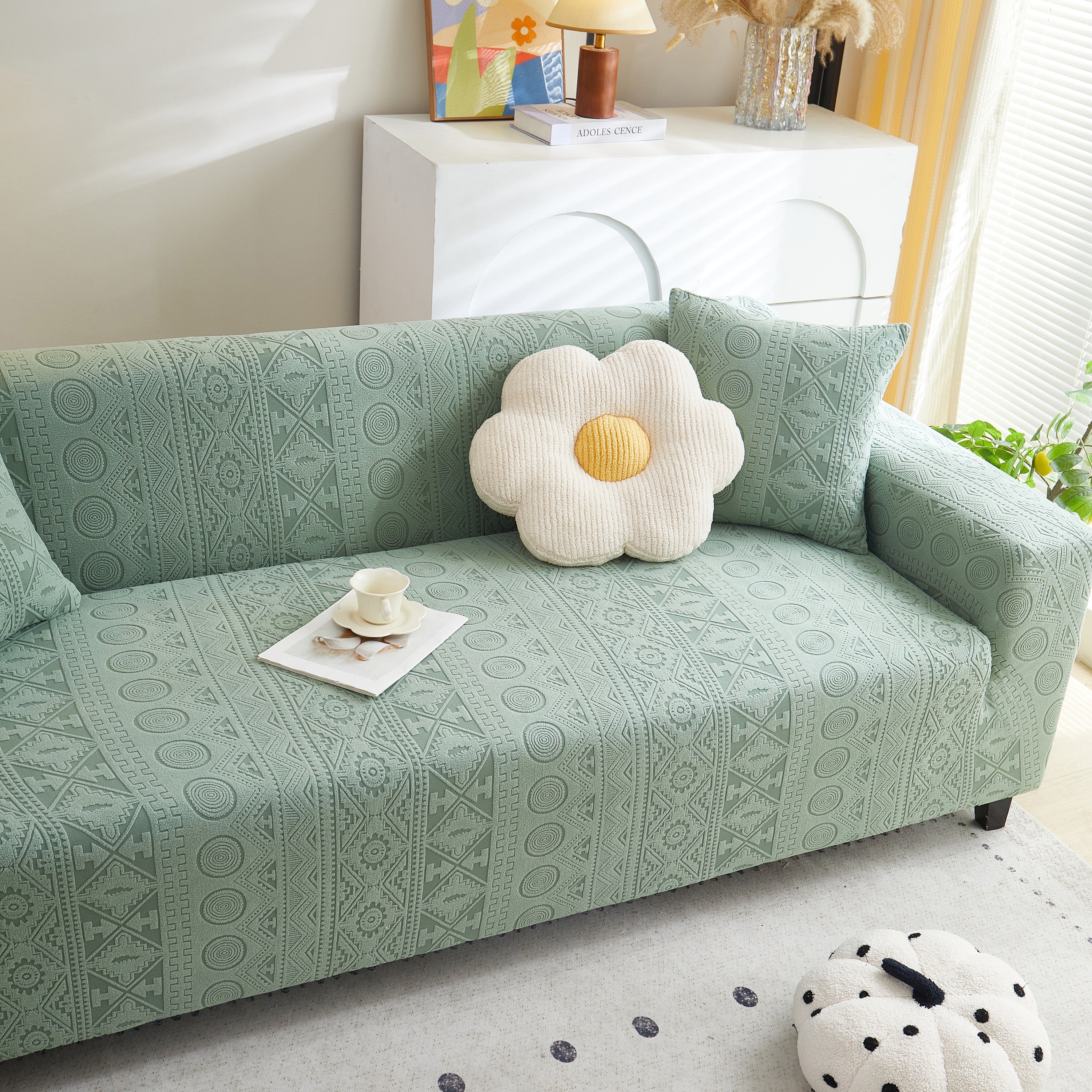 Embossed Geometric Elastic Sofa Cover Boho Stylish Decorative Furniture Covers