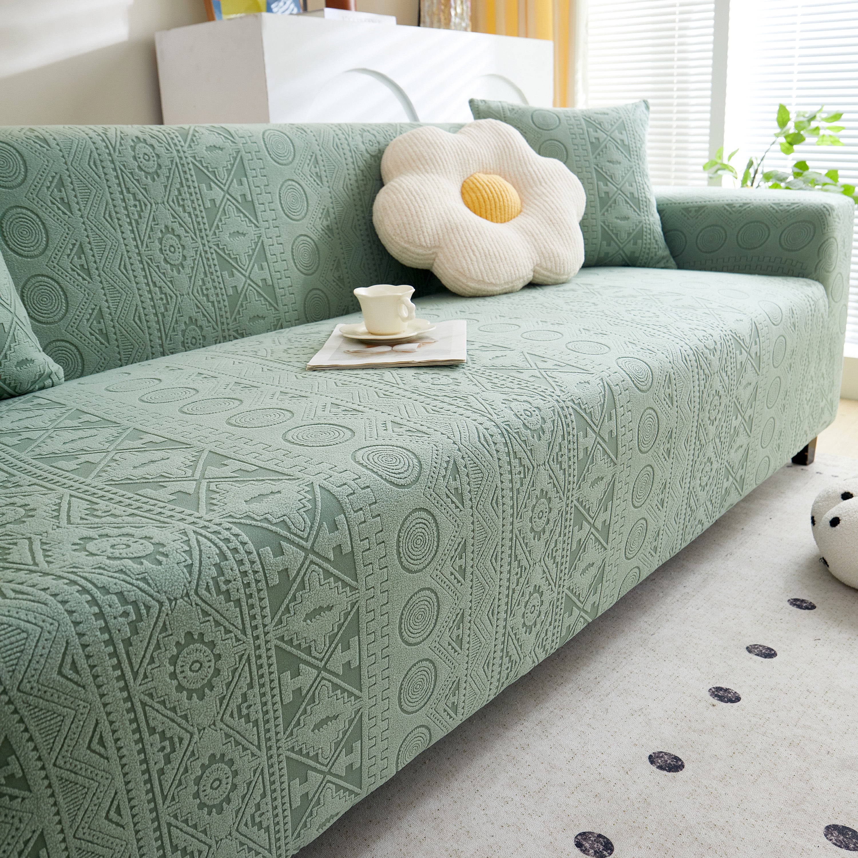 Embossed Geometric Elastic Sofa Cover Boho Stylish Decorative Furniture Covers