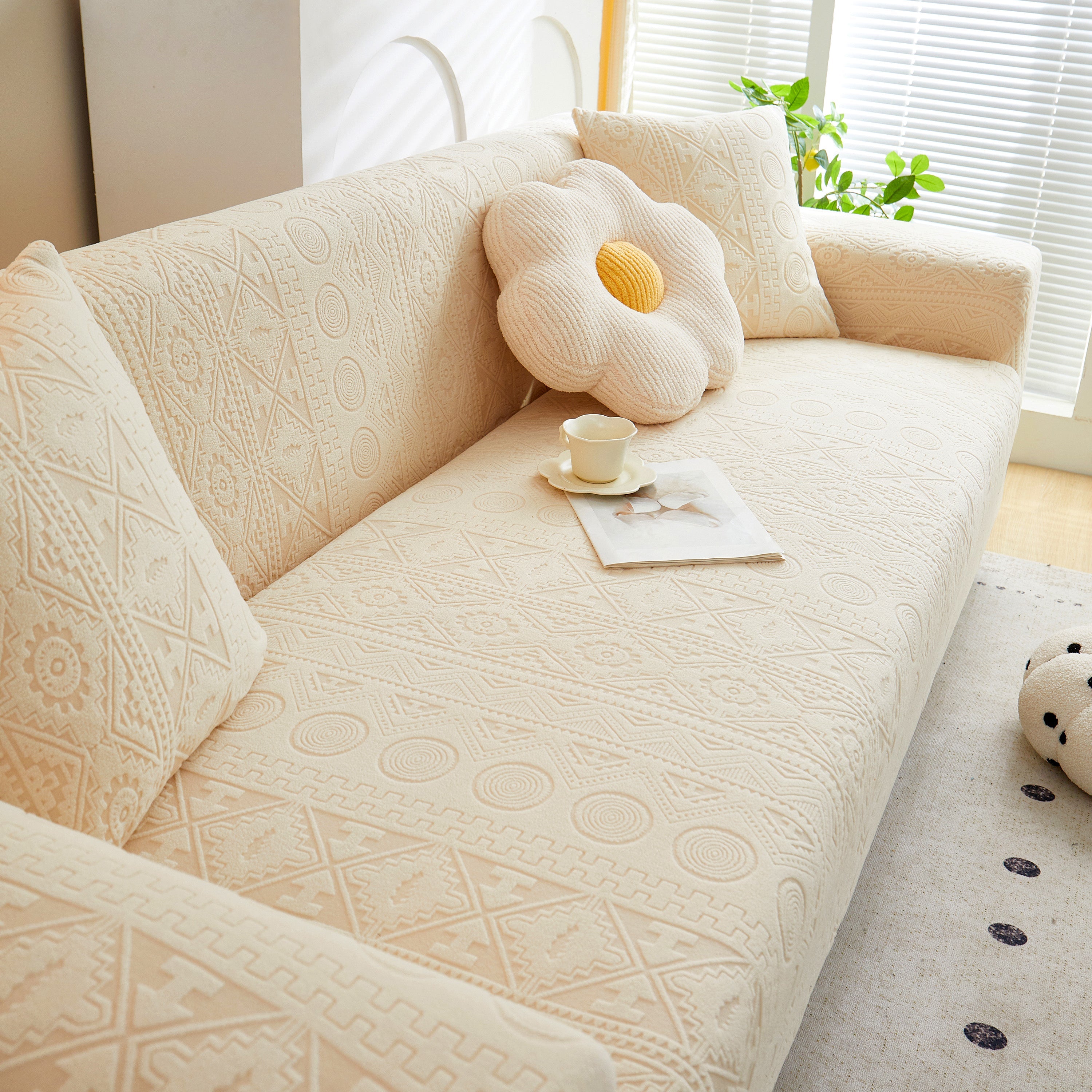 Embossed Geometric Elastic Sofa Cover Boho Stylish Decorative Furniture Covers
