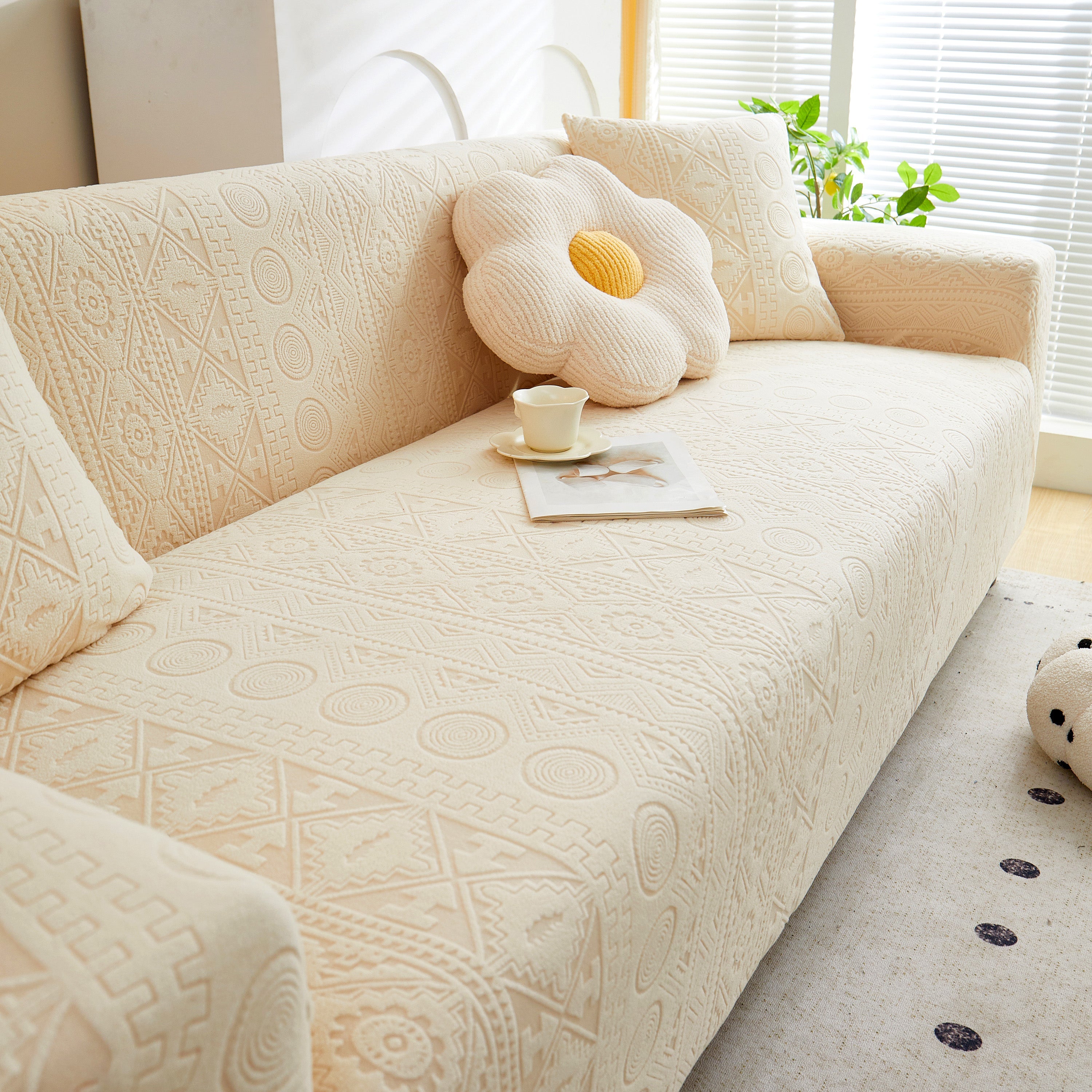 Embossed Geometric Elastic Sofa Cover Boho Stylish Decorative Furniture Covers