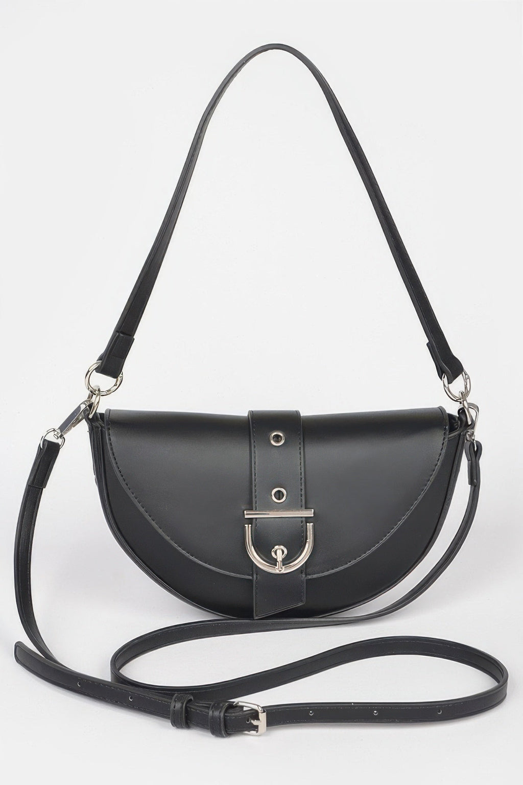 Faux Leather Buckle Shoulder Bag