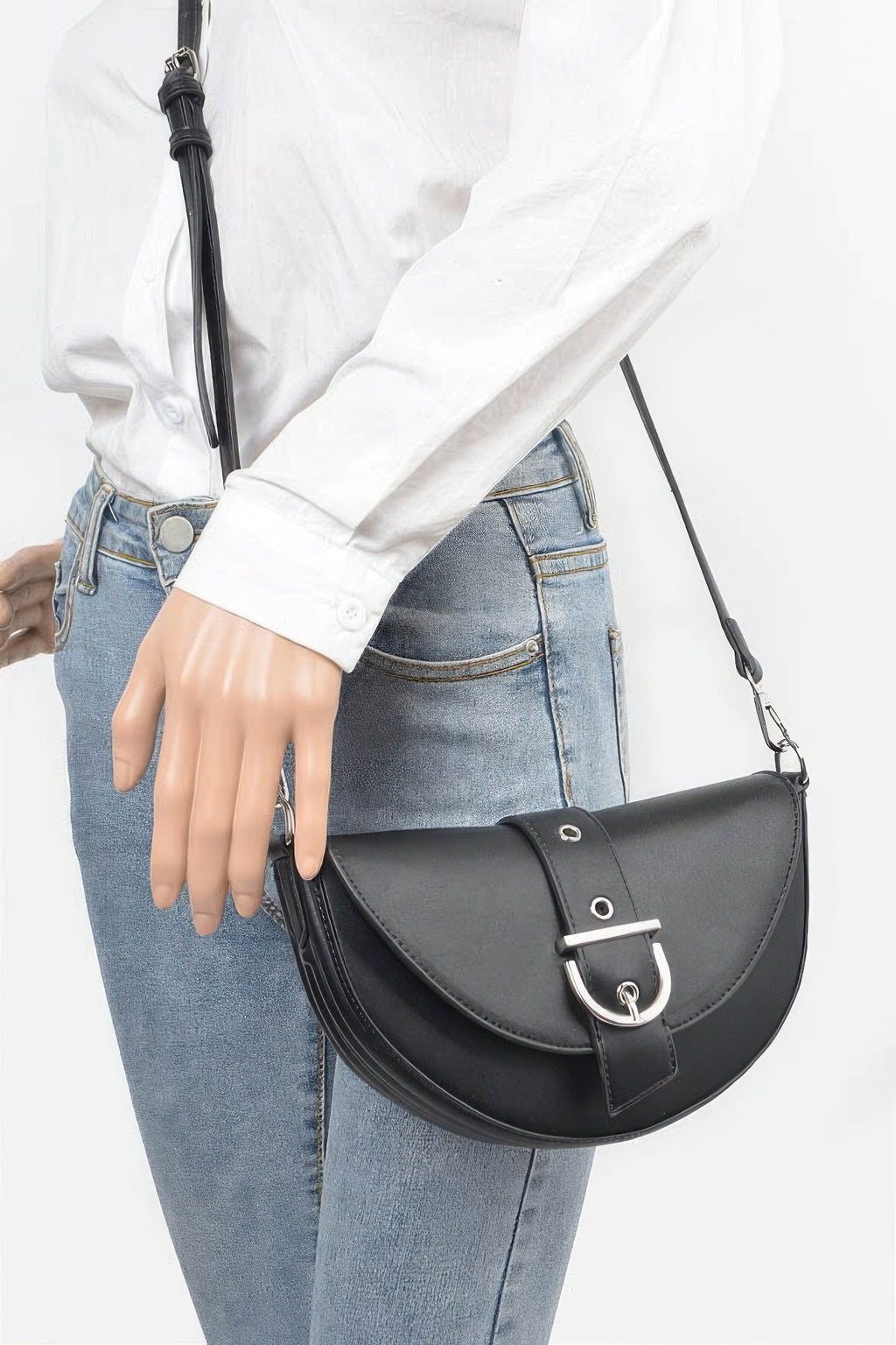 Faux Leather Buckle Shoulder Bag