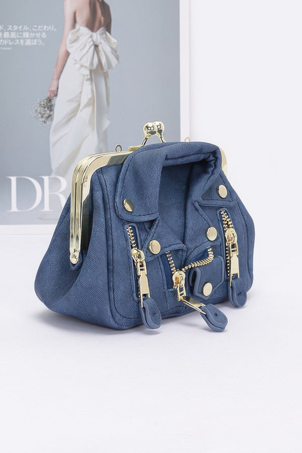Faux Denim Leather Jacket Style Crossbody Bag