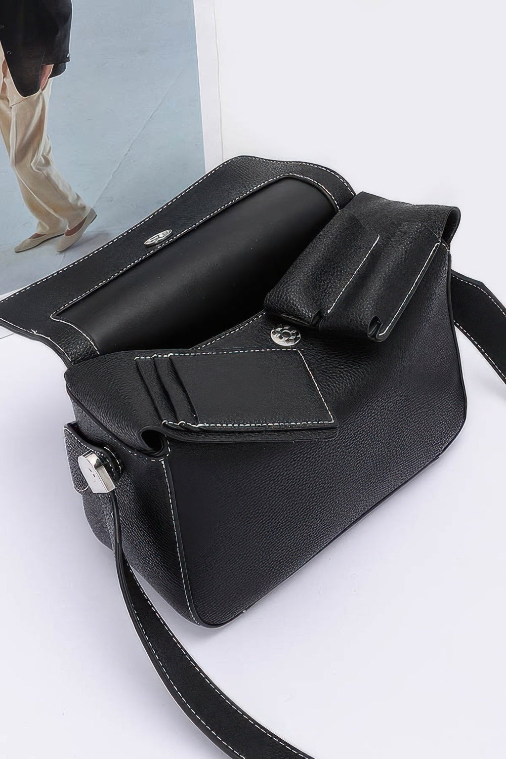 Faux Leather Crossbody Handle Bag