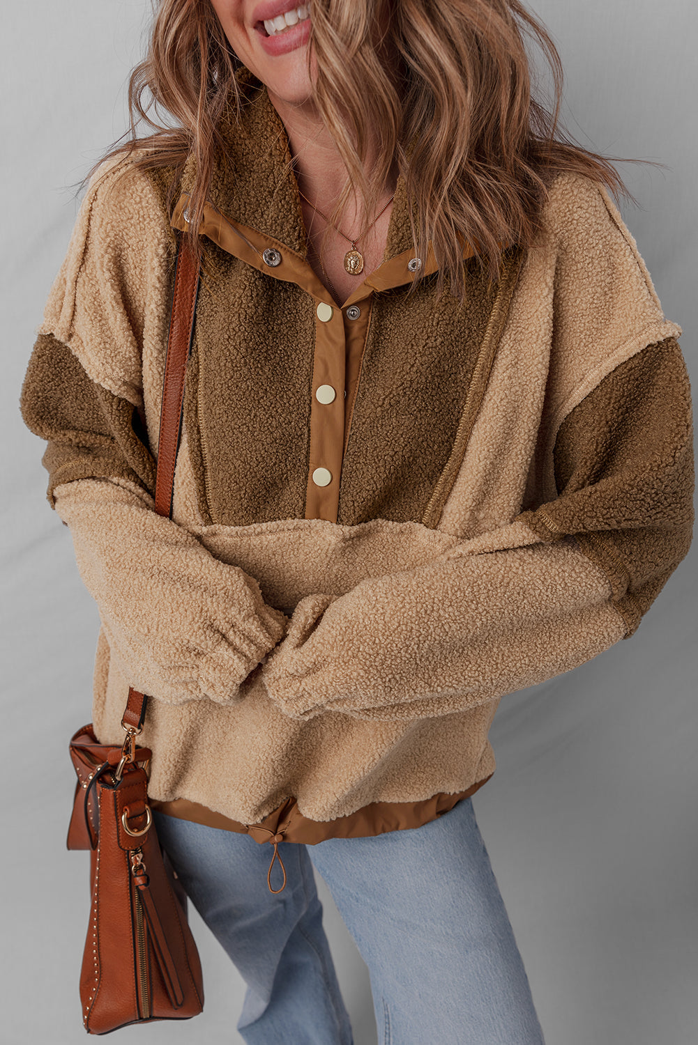Adaline Patchwork Half Sherpa Sweatshirt