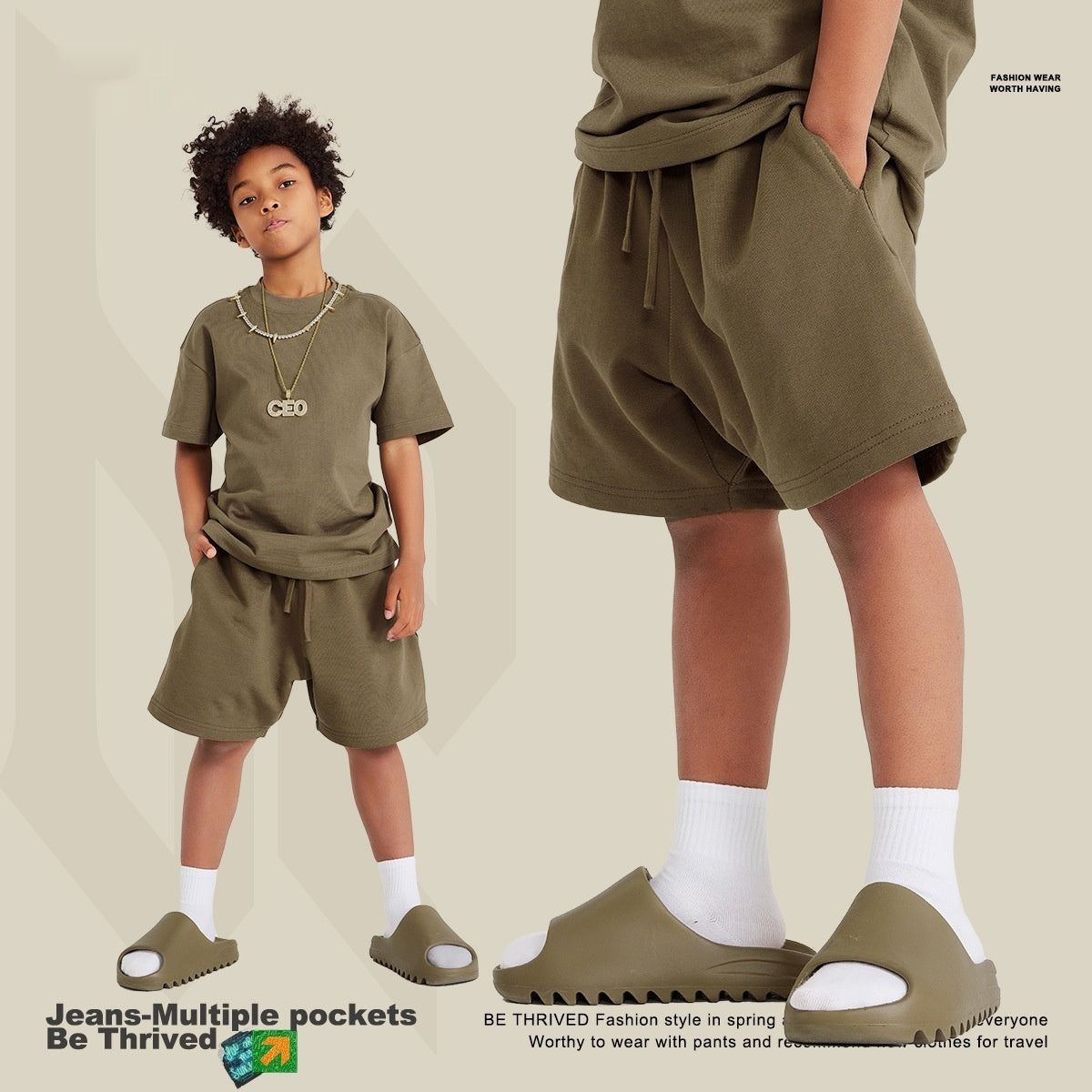 Earth Color Children's Shorts Street Tide Brand