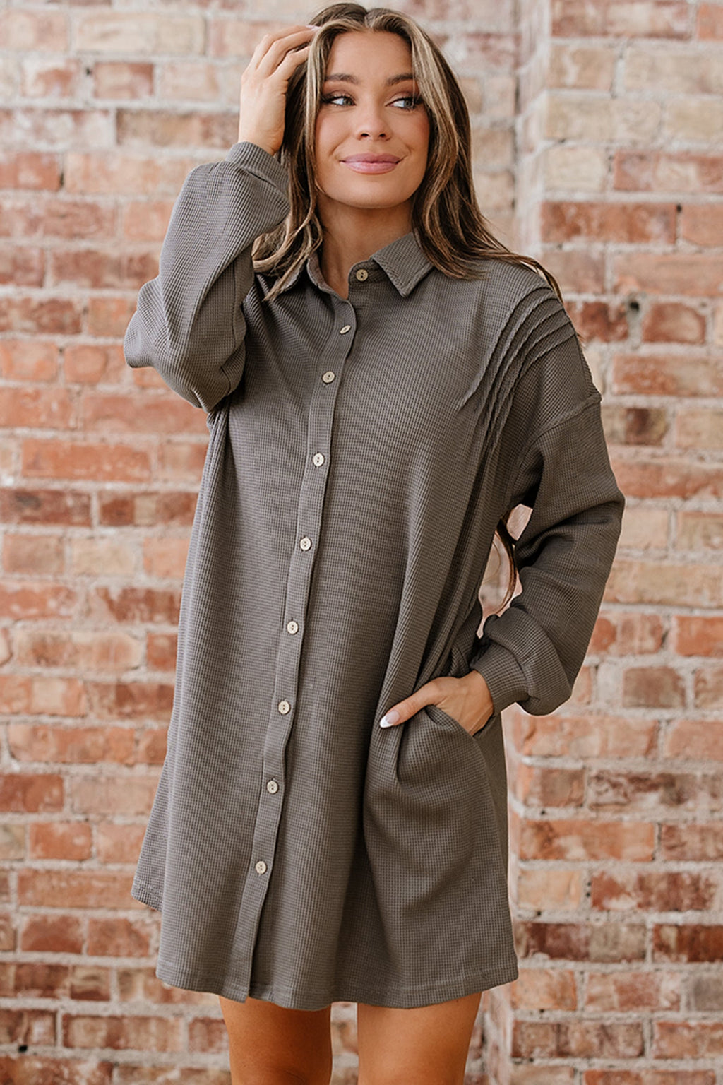 Viviana Taupe Waffle Knit Shirt