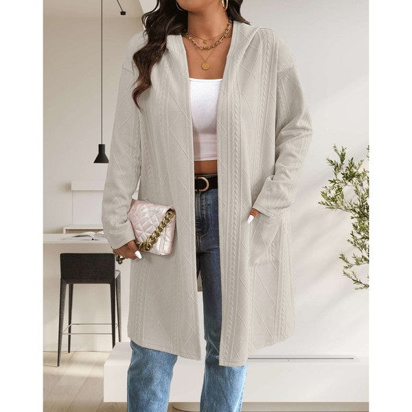 Womens Long Cardigans Cable Knitted Open Front