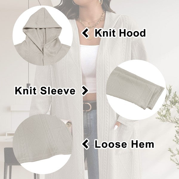 Womens Long Cardigans Cable Knitted Open Front