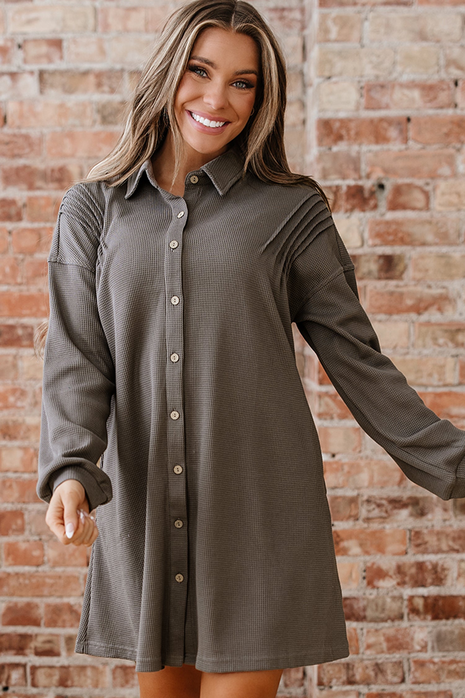 Viviana Taupe Waffle Knit Shirt