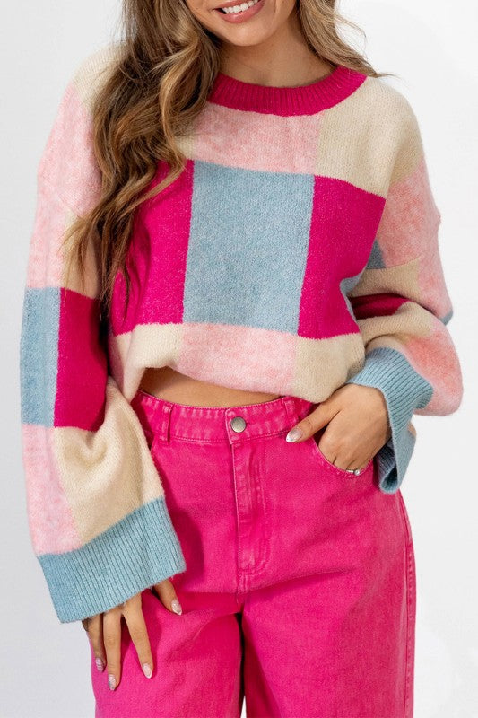 Rose Red Color Block Drop Shoulder Loose Fit Sweat