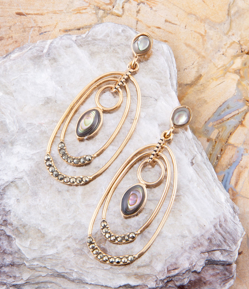 Henle Green Abalone Chandelier Golden Drop Earrings