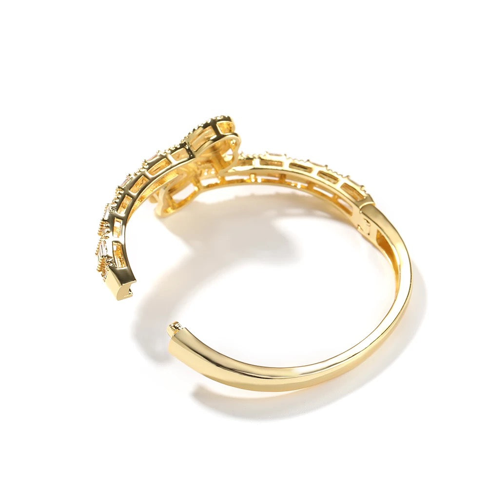 Double Heart Baguette Bangle