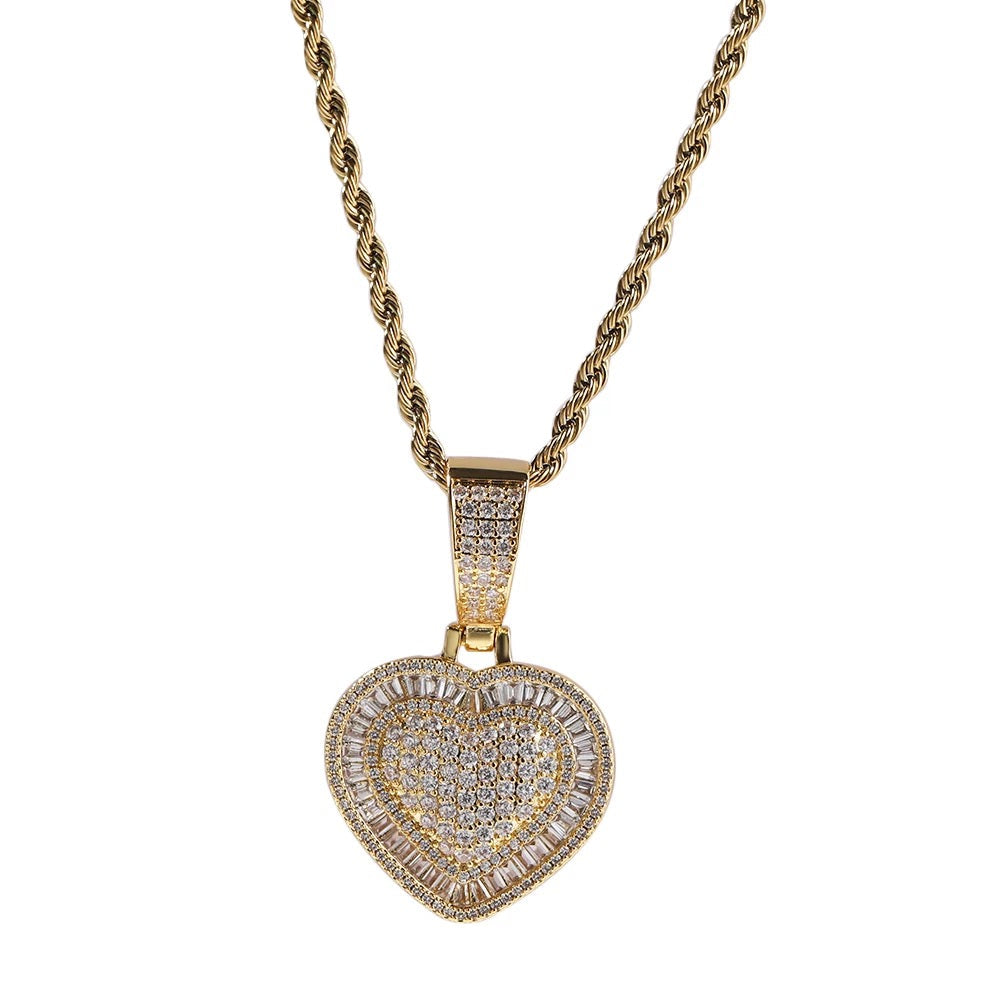 Icy Baguette Heart Pendant Necklace