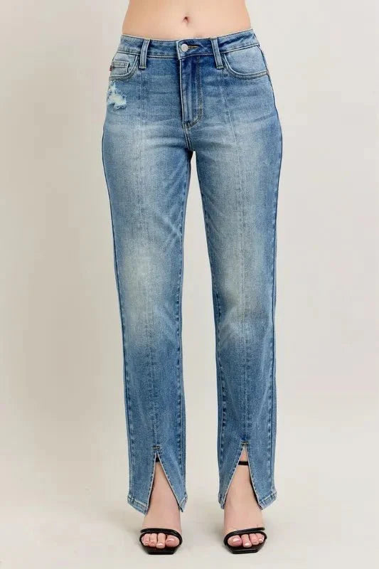 Judy Blue Full Size High Waist Vintage Wash Front Seam & Slit Straight Plus Size