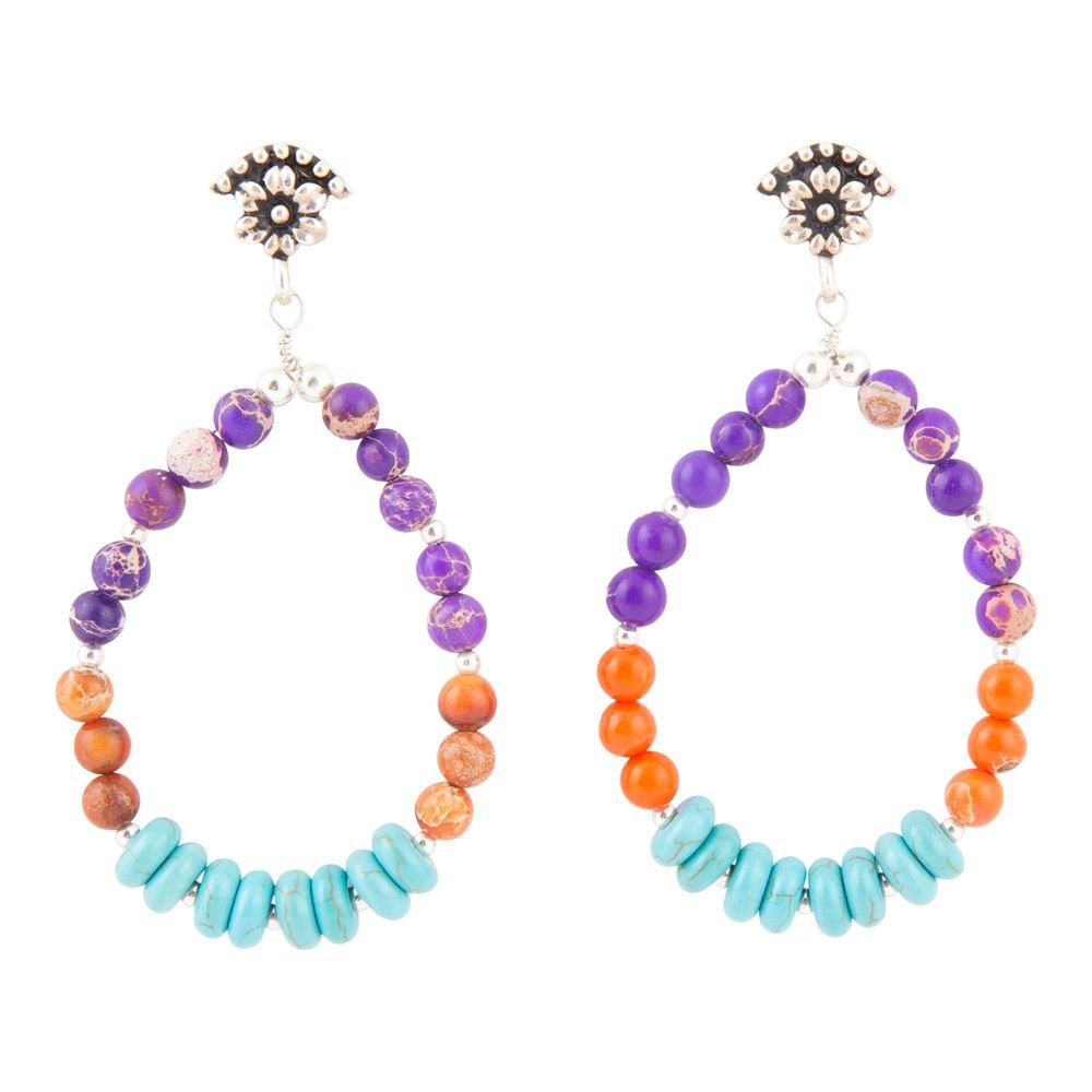 Prescott Blue Turquoise Purple and Orange Sterling Silver Drop Earrings