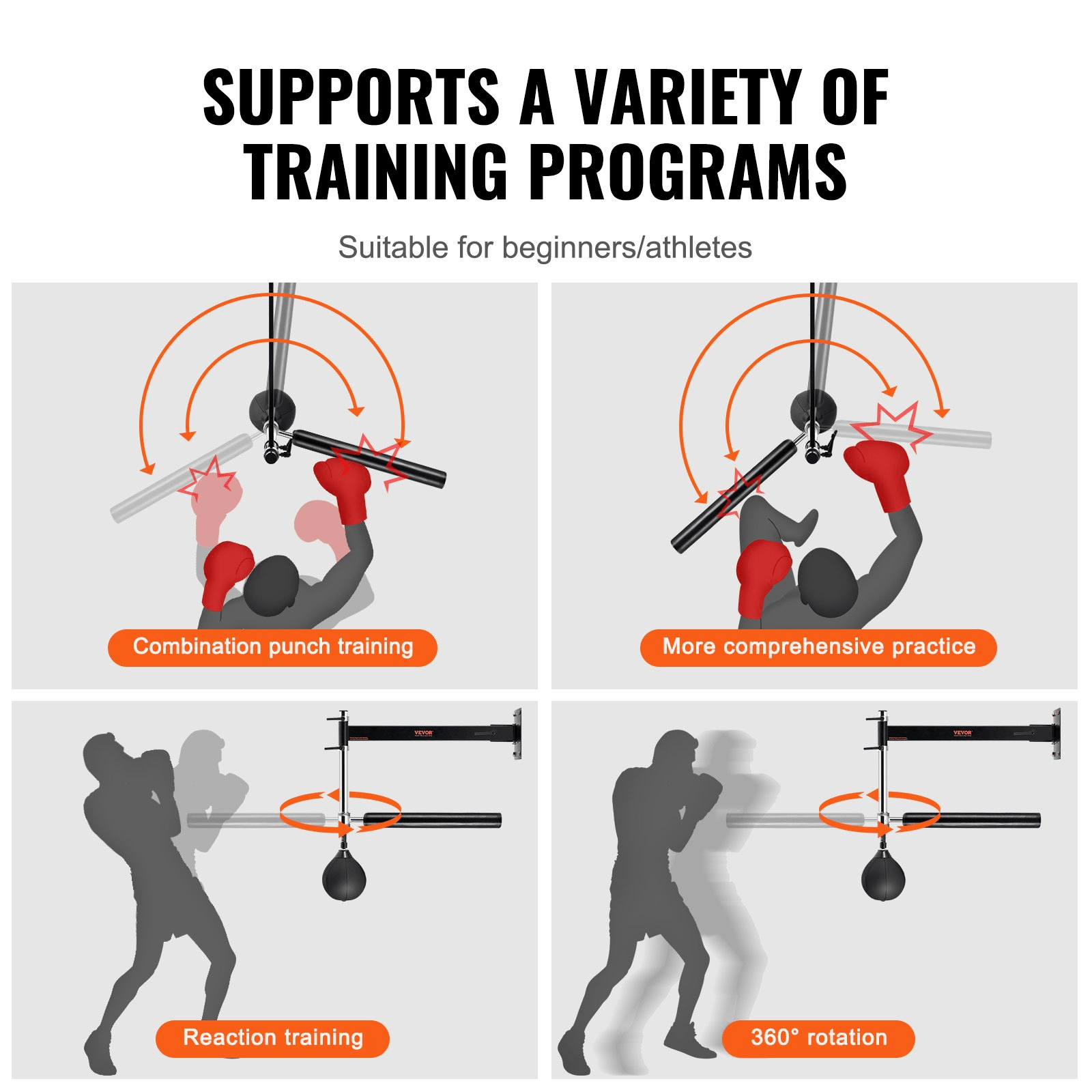 VEVOR Wall-Mount Boxing Spinning Bar with Punching Ball – Precision Reflex Trainer for Combat Athletes